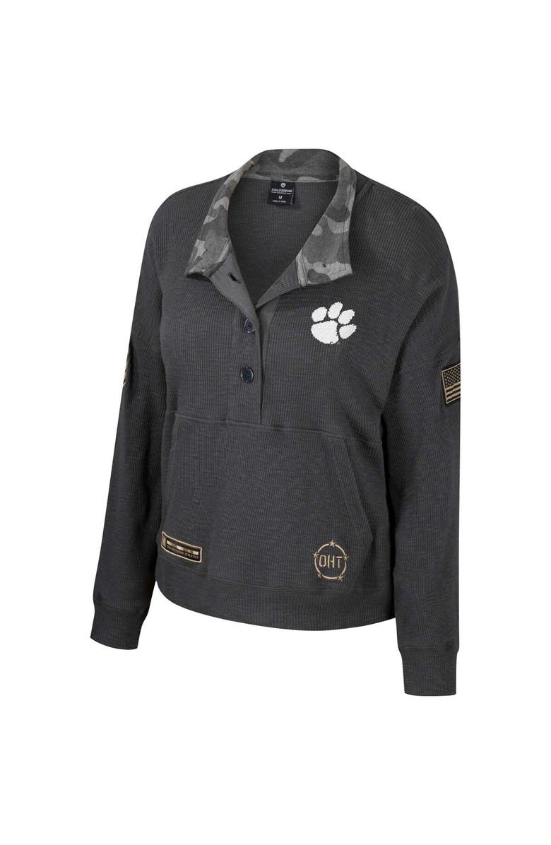 COLOSSEUM Women's Colosseum  Heather Charcoal Clemson Tigers OHT Military Appreciation Payback Henley Thermal Sweatshirt, Alternate, color, Heather Charcoal