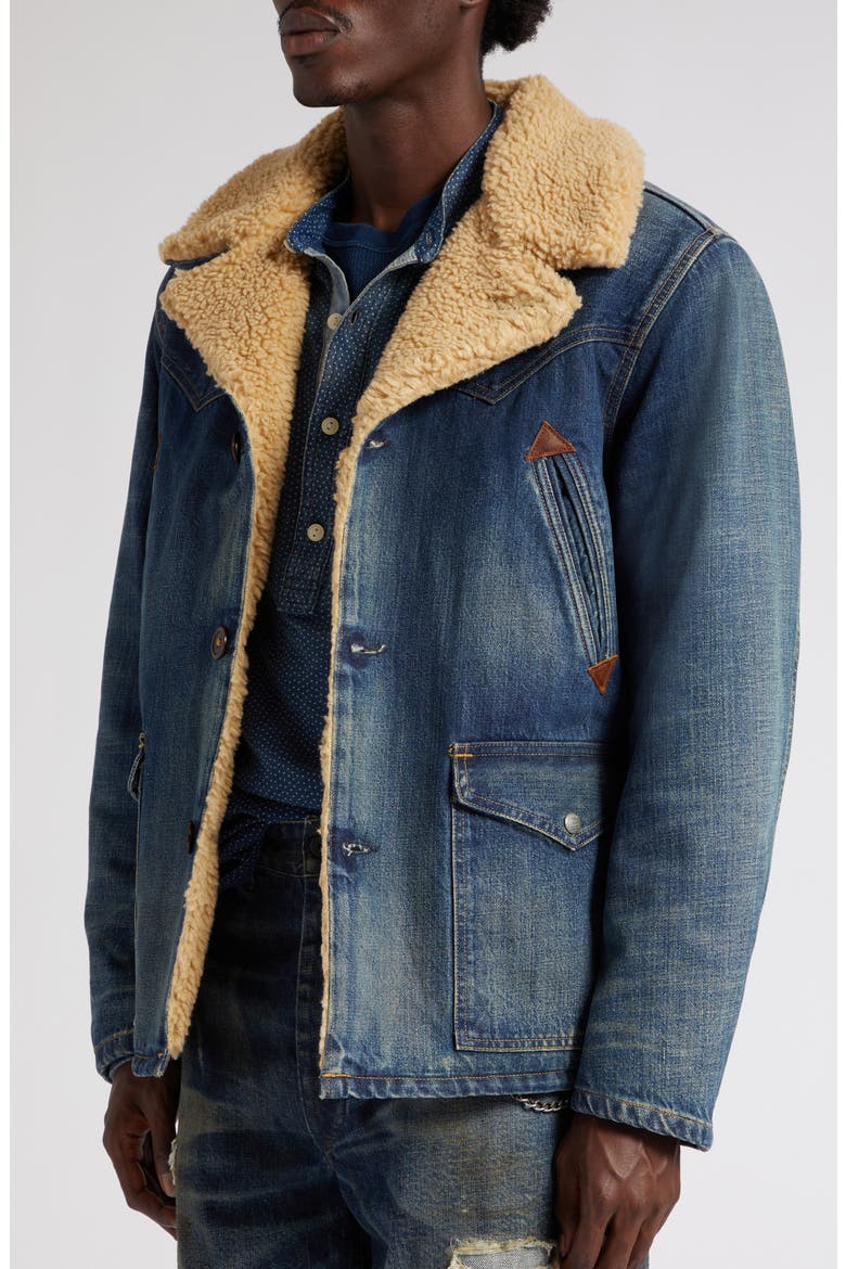 Hitching Faux Shearling Lined Denim Jacket, Alternate, color, HITCHING WASH