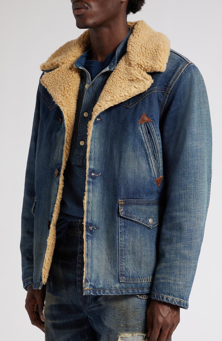 Double RL Hitching Faux Shearling Lined Denim Jacket, Alternate, color, 