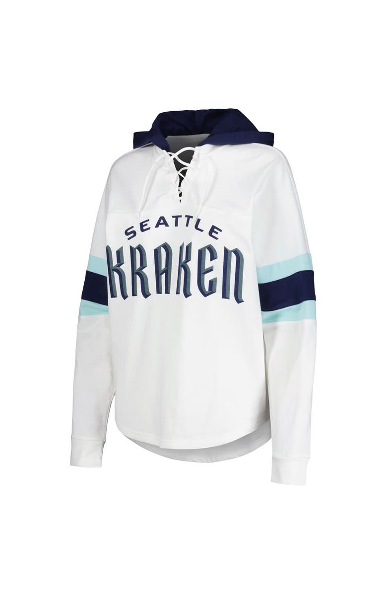 G-III 4HER BY CARL BANKS Women's G-III 4Her by Carl Banks White/Deep Sea Blue Seattle Kraken Goal Zone Long Sleeve Lace-Up Hoodie T-Shirt, Alternate, color, White