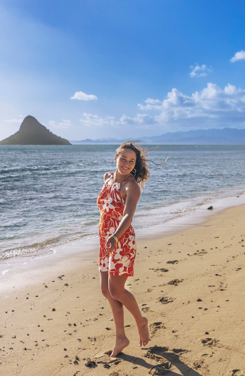 Hurley Daisy Floral Halter Minidress, Alternate, color, Terracotta