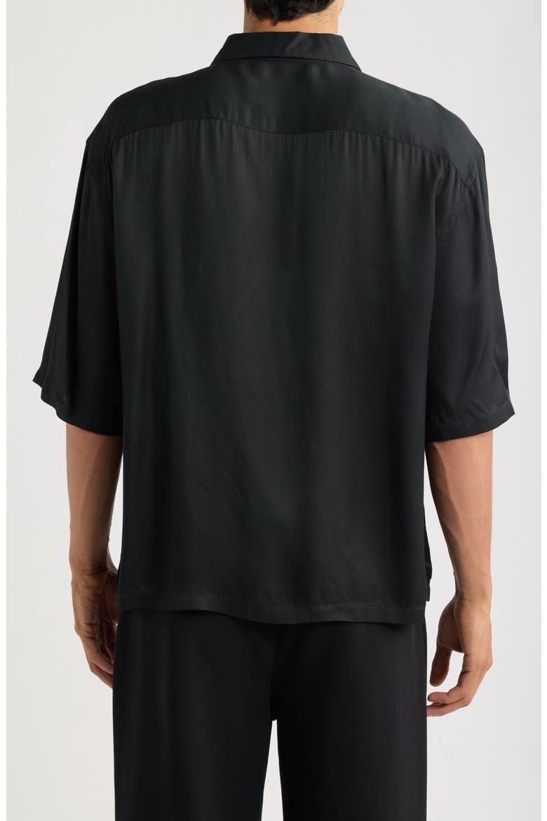 Fleur Graphic Short Sleeve Button-Up Shirt, Alternate, color, BLACK