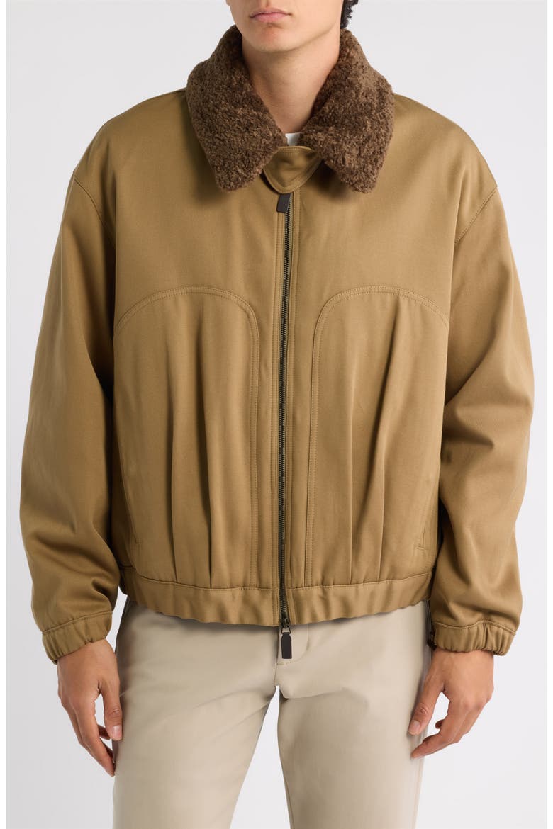 Faux Fur Collar Jacket, Alternate, color, BROWN