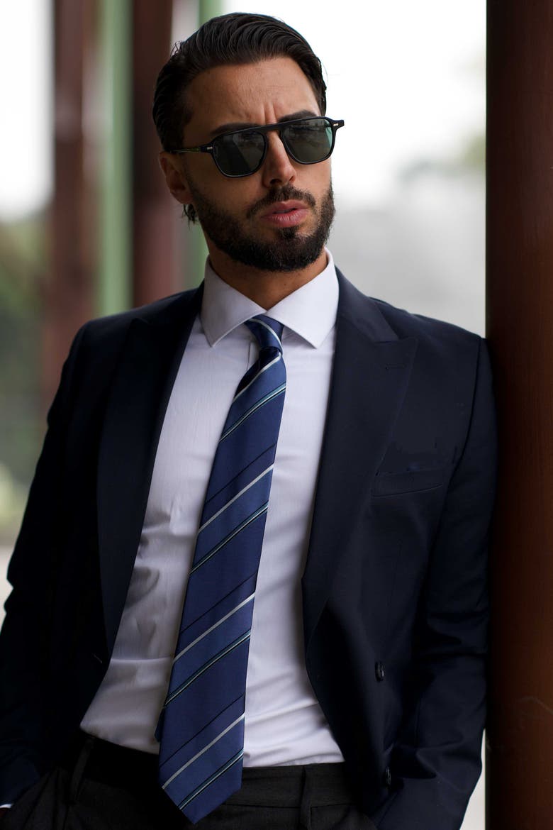 Rufino - Extra Long Silk Jacquard Tie for Men, Alternate, color, Marine Blue