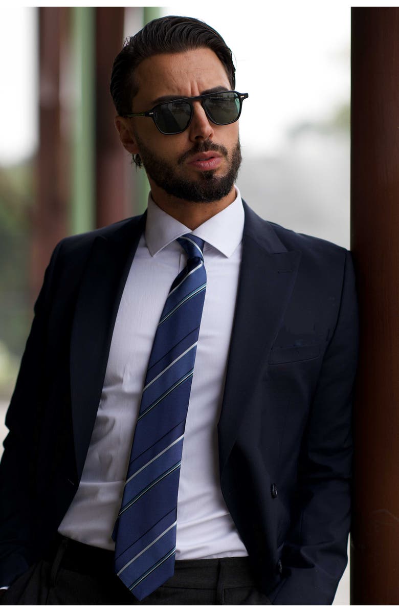 Elizabetta Rufino - Extra Long Silk Jacquard Tie for Men, Alternate, color, Marine Blue