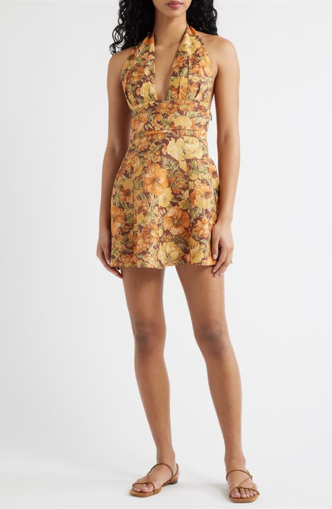 Bianca Floral Linen Halter Minidress