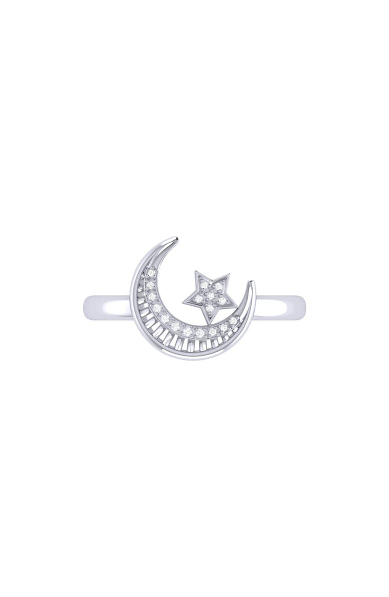 LuvMyJewelry Starkissed Crescent Sterling Silver Diamond Ring, Alternate, color, 