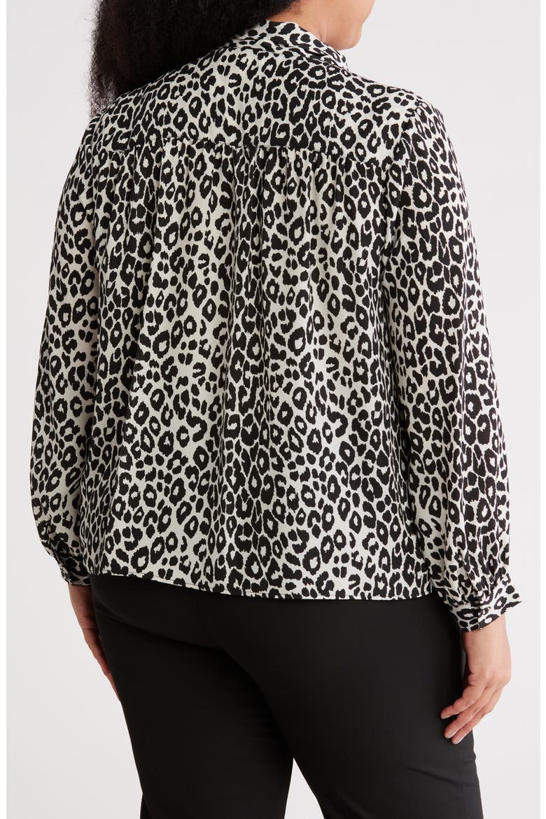 Tie Neck Long Sleeve Top, Alternate, color, BLACK/ WHITE LEOPARD
