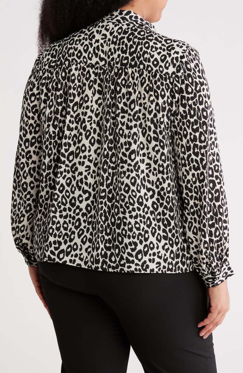 Gemma + Jane Tie Neck Long Sleeve Top, Alternate, color, Black/ White Leopard