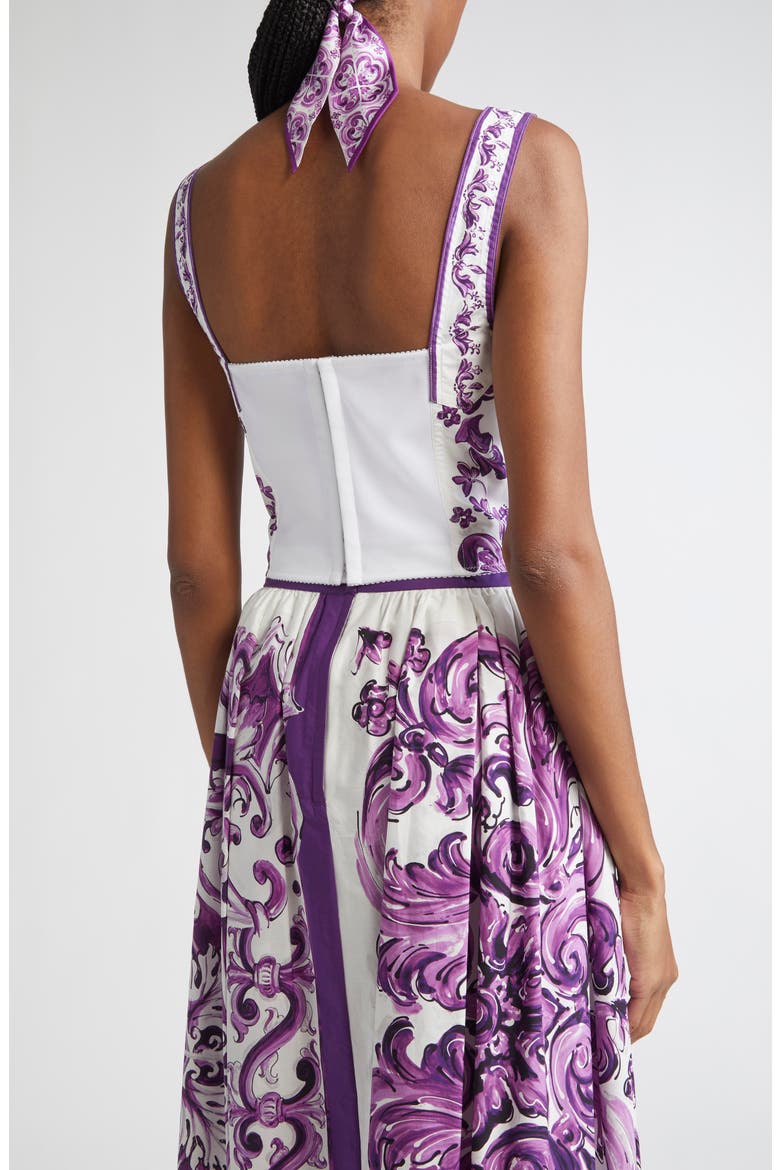 Majolica Print Poplin Bustier Top, Alternate, color, HD5DQ MAIOLICA 4L VIOLA