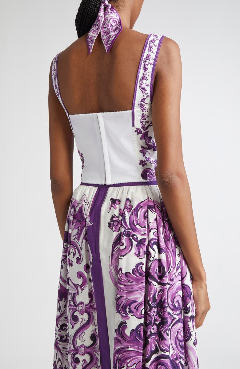 Dolce&Gabbana Majolica Print Poplin Bustier Top, Alternate, color, Hd5dq Maiolica 4L Viola