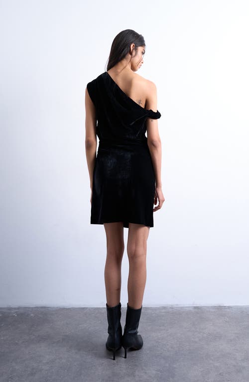 Topshop Twist One-shoulder Velvet Minidress In Black