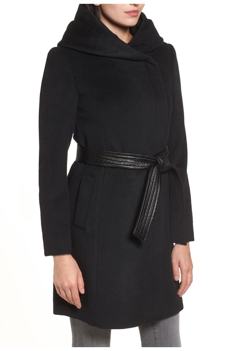 Cole Haan Hoodied Tie Waist Wool Blend Coat, Alternate, color,