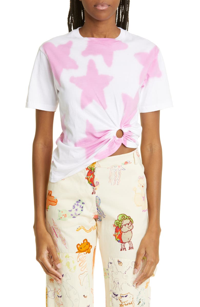 Collina Strada Star Print Ring Gathered Organic Cotton Crop Graphic Tee, Main, color, 