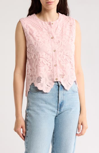 Shop Forgotten Grace Floral Lace Button-up Top In Blush