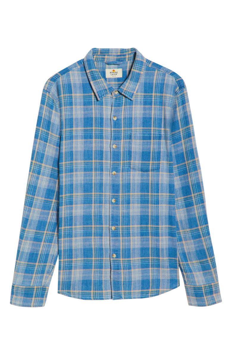 Marine Layer Classic Plaid Stretch Cotton Button-Up Shirt, Alternate, color, Blue Indigo Plaid
