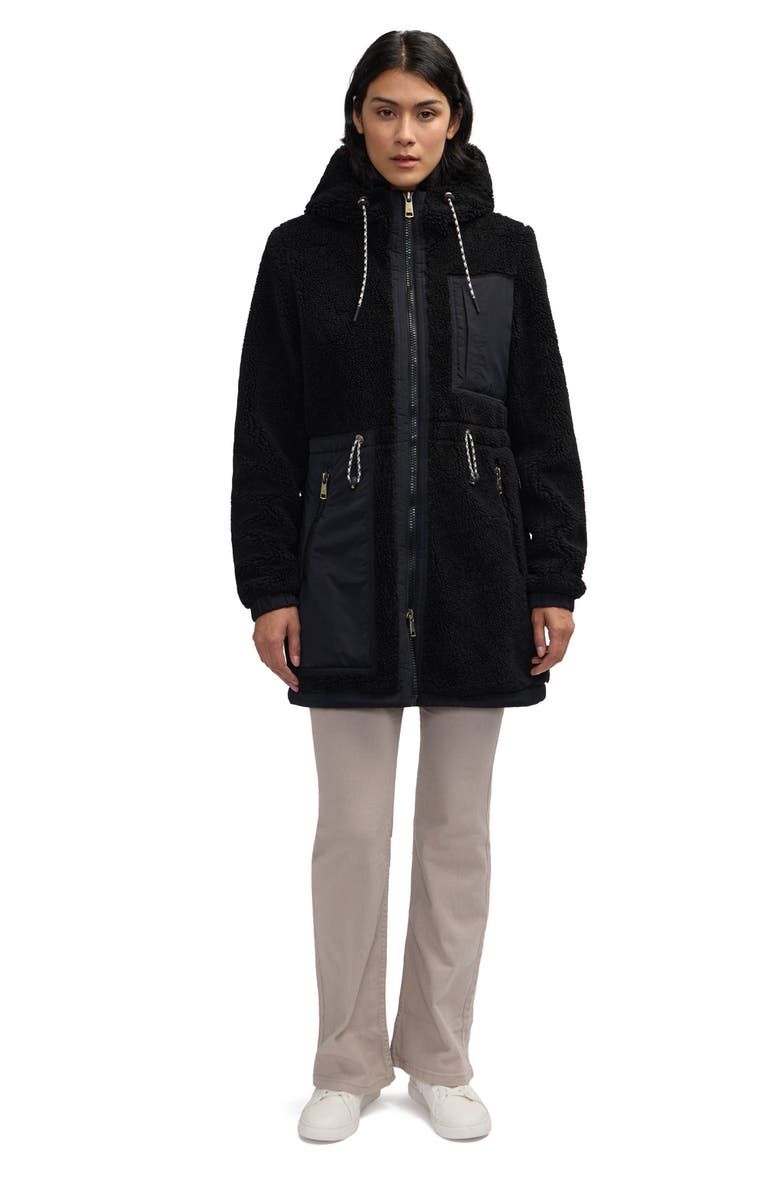 Scotch & Soda Water Repellent Faux Shearling Panel Hooded Jacket, Alternate, color, Black