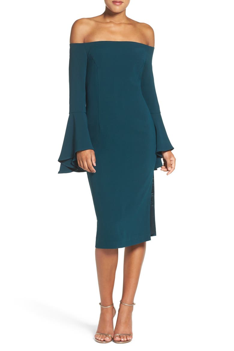 'Solange' Off the Shoulder Midi Dress, Alternate, color, TEAL