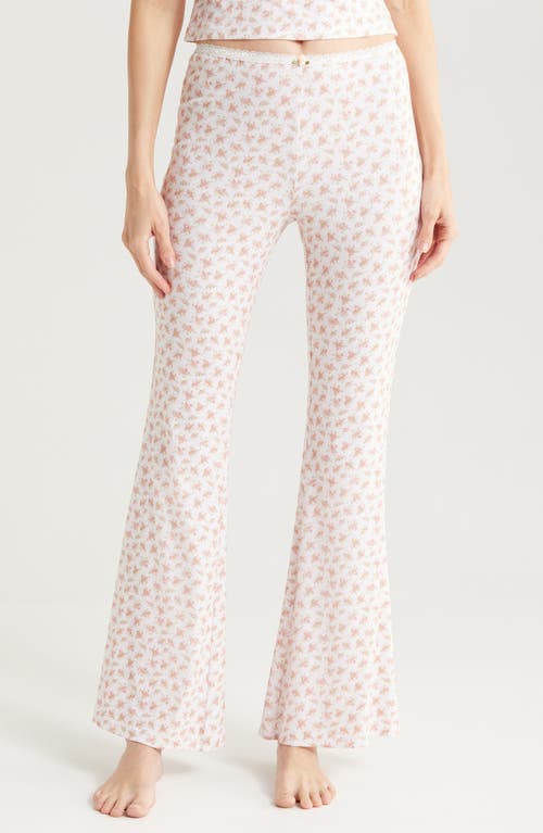 Kilo Brava Lace Trim Stretch Modal Flare Pants In Ditsy Pink Floral