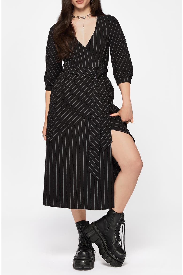 Kallista Midi Wrap Dress, Alternate, color, Black