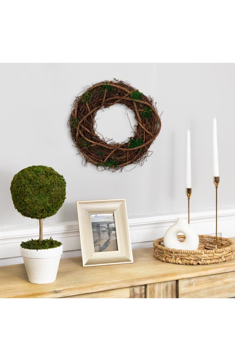 Northlight Moss and Twig Artificial Spring Wreath - 13" - Green and Brown, Alternate, color, Green