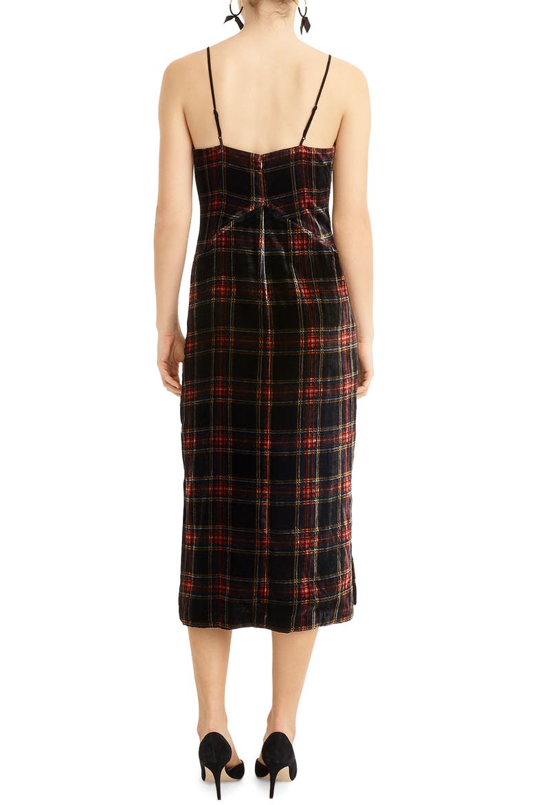 Spaghetti Strap Midi Dress in Velvet Stewart Tartan, Alternate, color, RED GREEN MULTI
