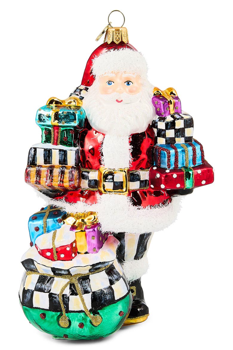 Santa with Gifts Glass Ornament, Main, color, RED