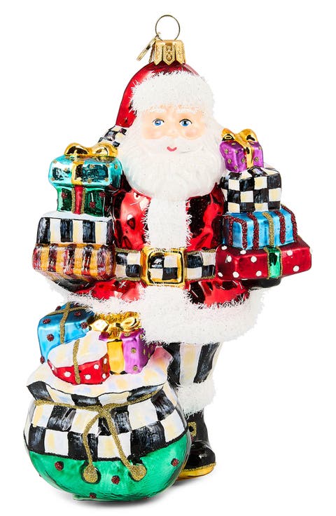 Santa with Gifts Glass Ornament