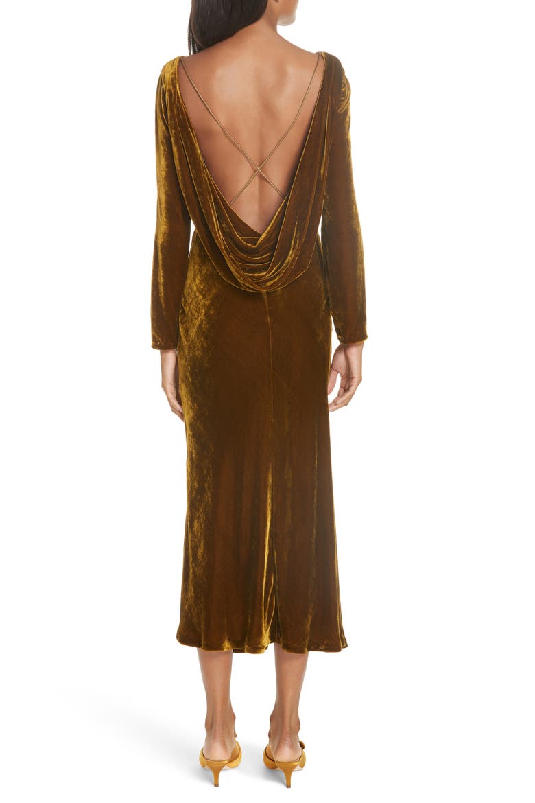 Tina Cowl Back Velvet Dress, Alternate, color, GOLD