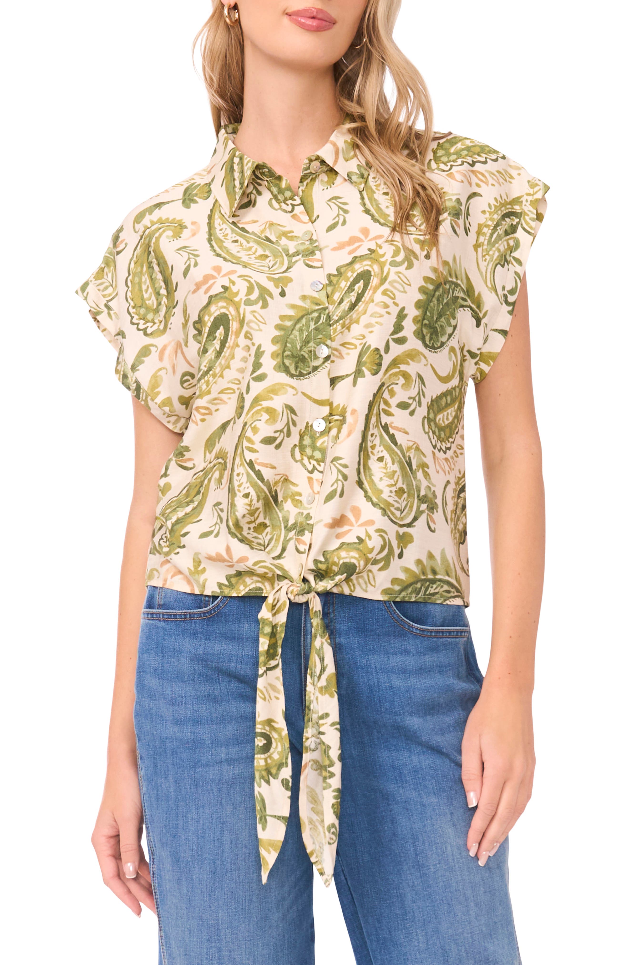 Vince Camuto Tie Front Cap Sleeve Top
