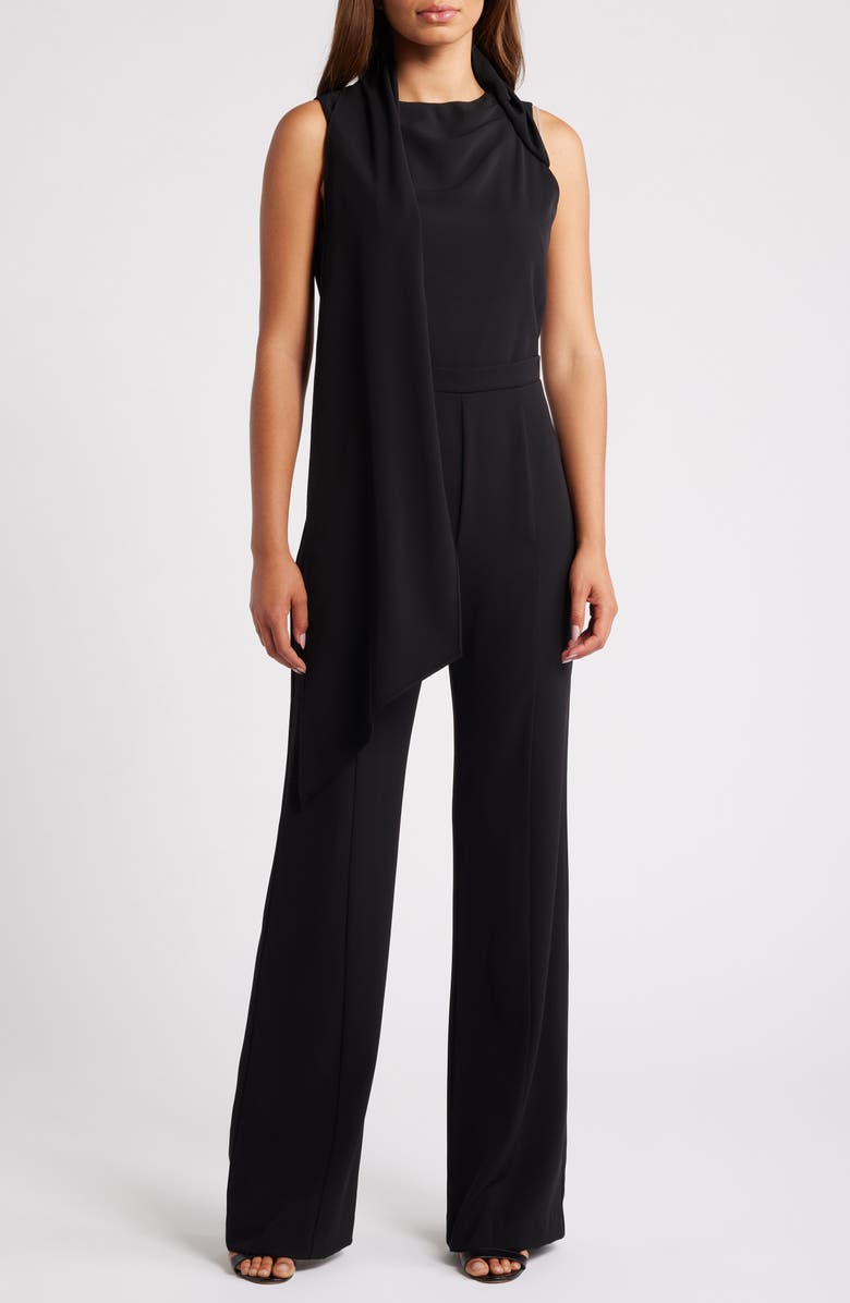 Black Halo Enola Side Drape Sleeveless Jumpsuit, Main, color, Black