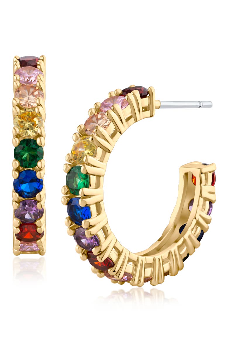 Rainbow Cubic Zirconia Hoop Earrings, Main, color, MULTI/ GOLD