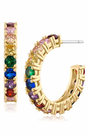 Rainbow Cubic Zirconia Hoop Earrings