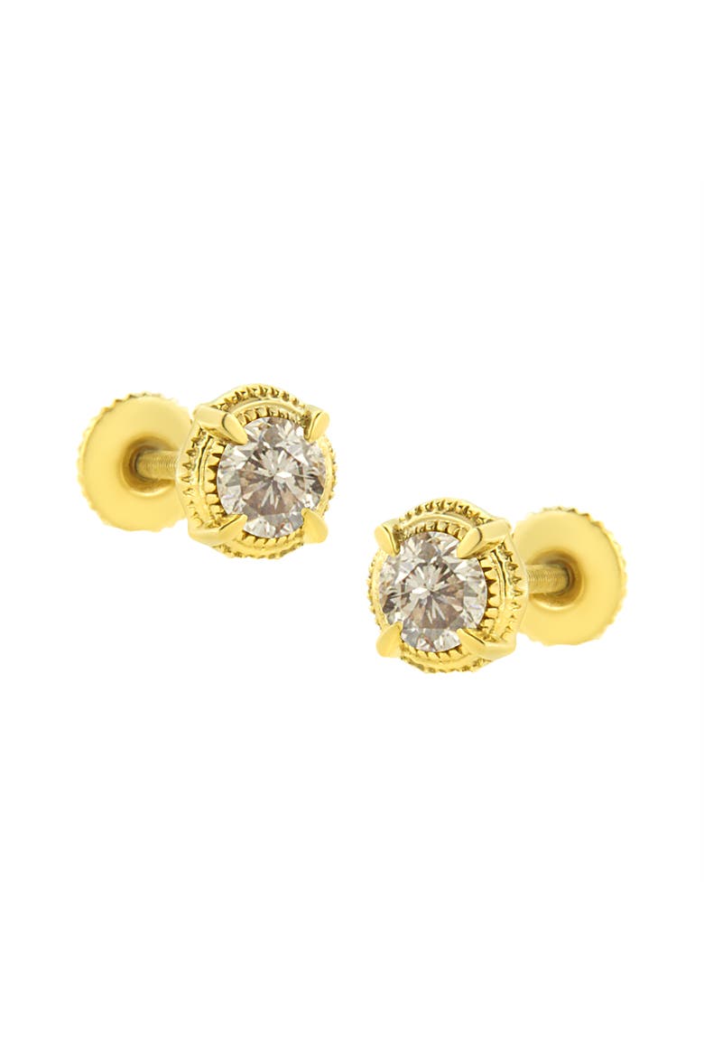 14K Yellow Gold Plated Silver 1/3 Ct Diamond Solitaire Milgrain Stud Earrings, Alternate, color, Yellow