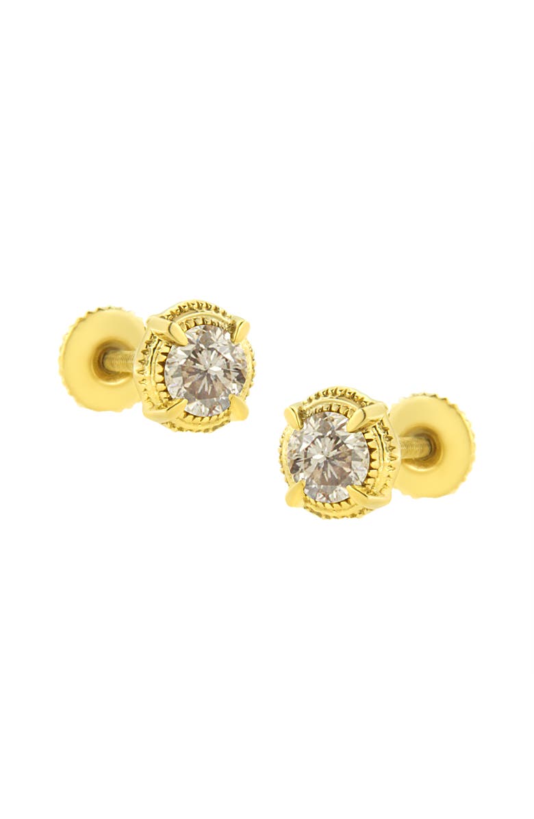 Haus of Brilliance 14K Yellow Gold Plated Silver 1/3 Ct Diamond Solitaire Milgrain Stud Earrings, Alternate, color, Yellow