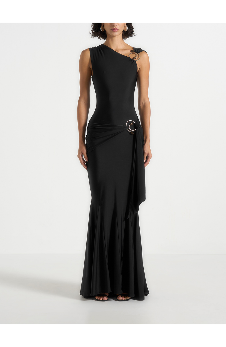 Manière De Voir Rania Asymmetric Draped Midaxi Dress, Alternate, color, Black