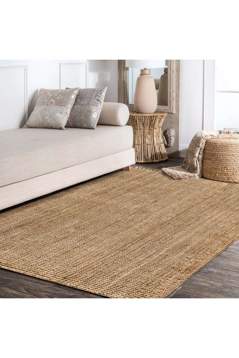 Pata Hand Woven Chunky Jute with Fringe Area Rug, Alternate, color, Natural