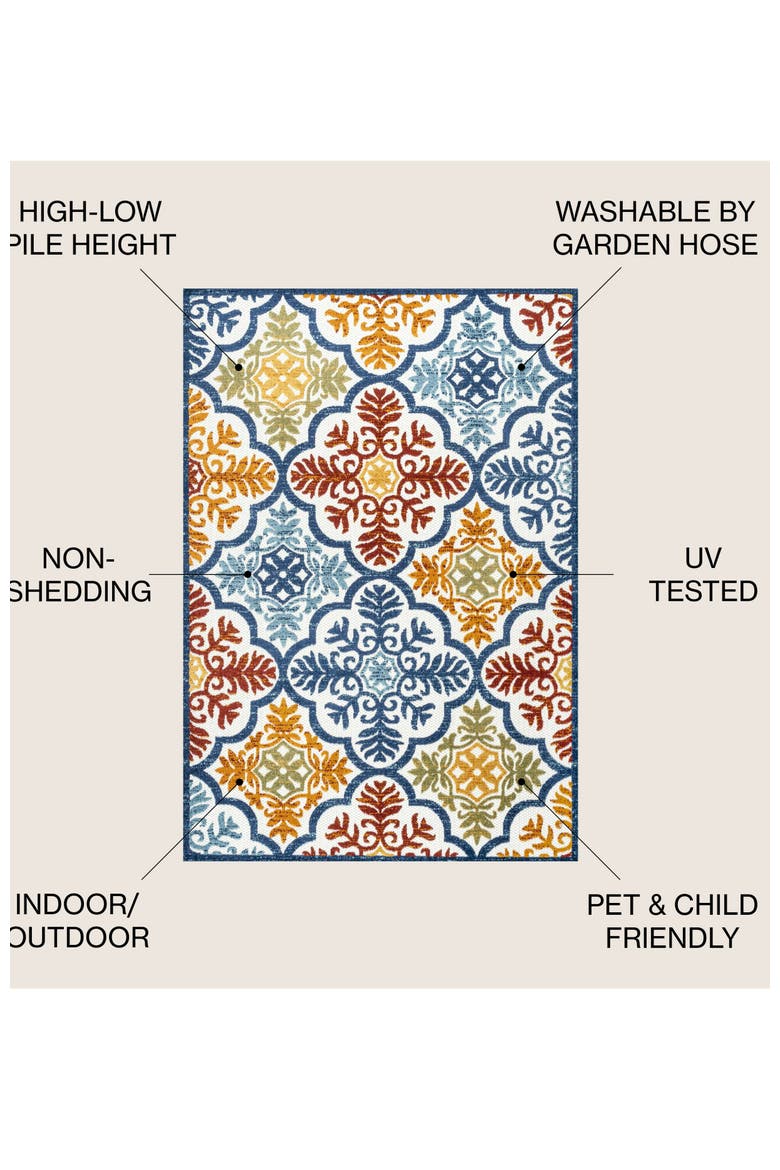 Cassis Ornate Ogee Trellis Indoor/Outdoor Area Rug, Alternate, color, Blue/Multi