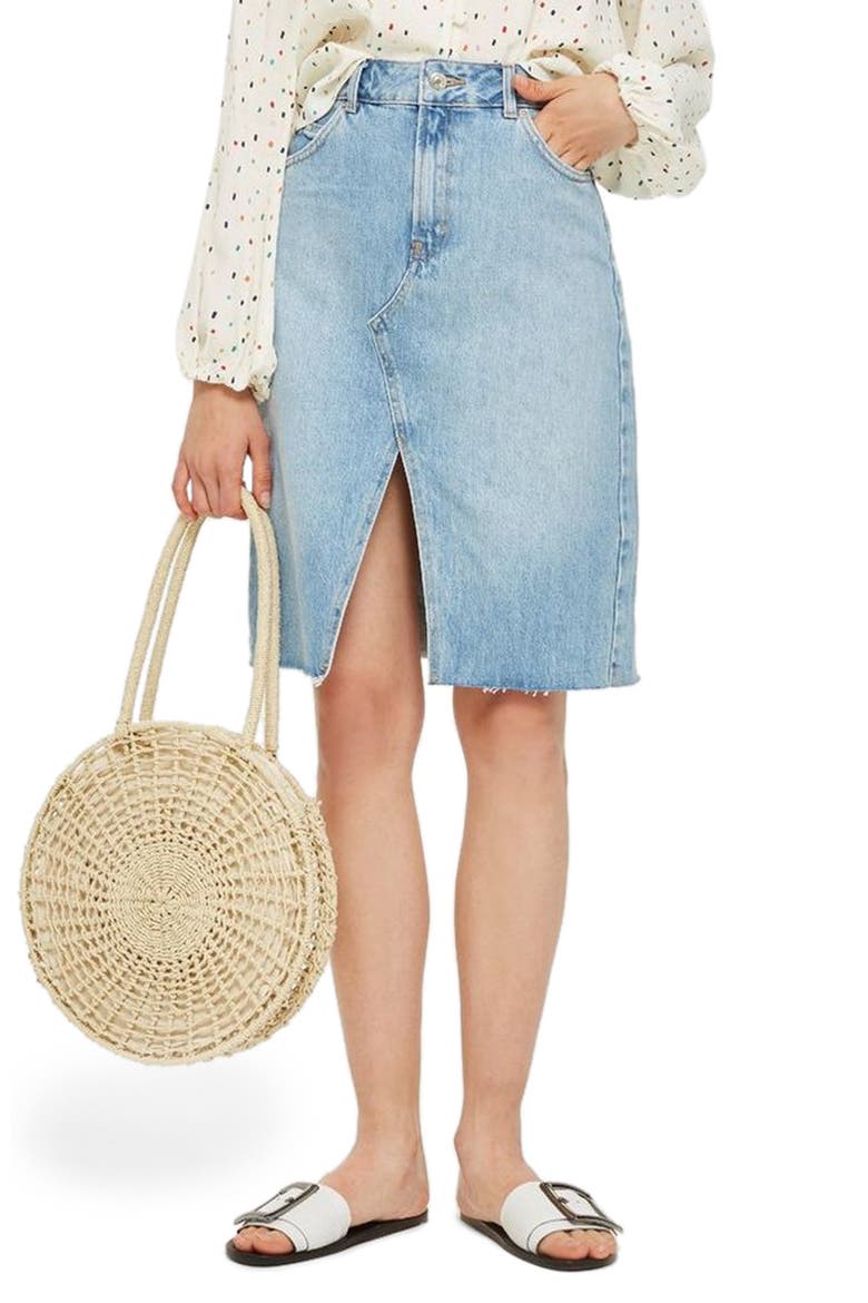 Denim Midi Skirt, Main, color, MID DENIM