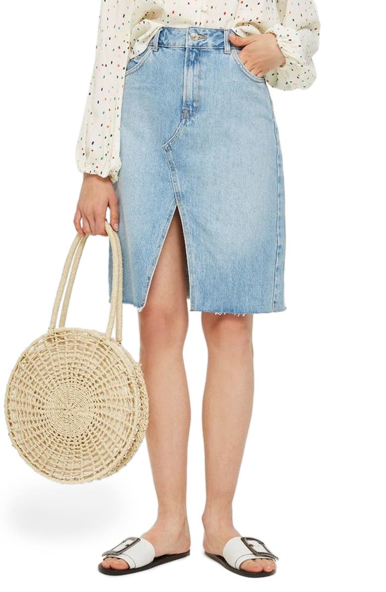 Topshop Denim Midi Skirt, Main, color, 