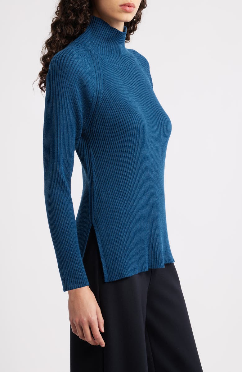 Eileen Fisher Rib Turtleneck Wool Sweater, Alternate, color, Atlantis
