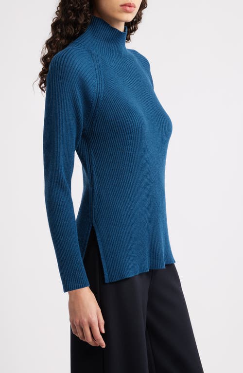 Eileen Fisher Rib Turtleneck Wool Sweater In Blue