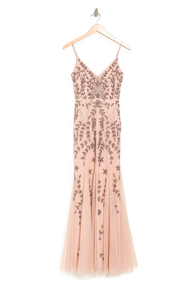 Beaded V-Neck Gown, Alternate, color, BLUSH