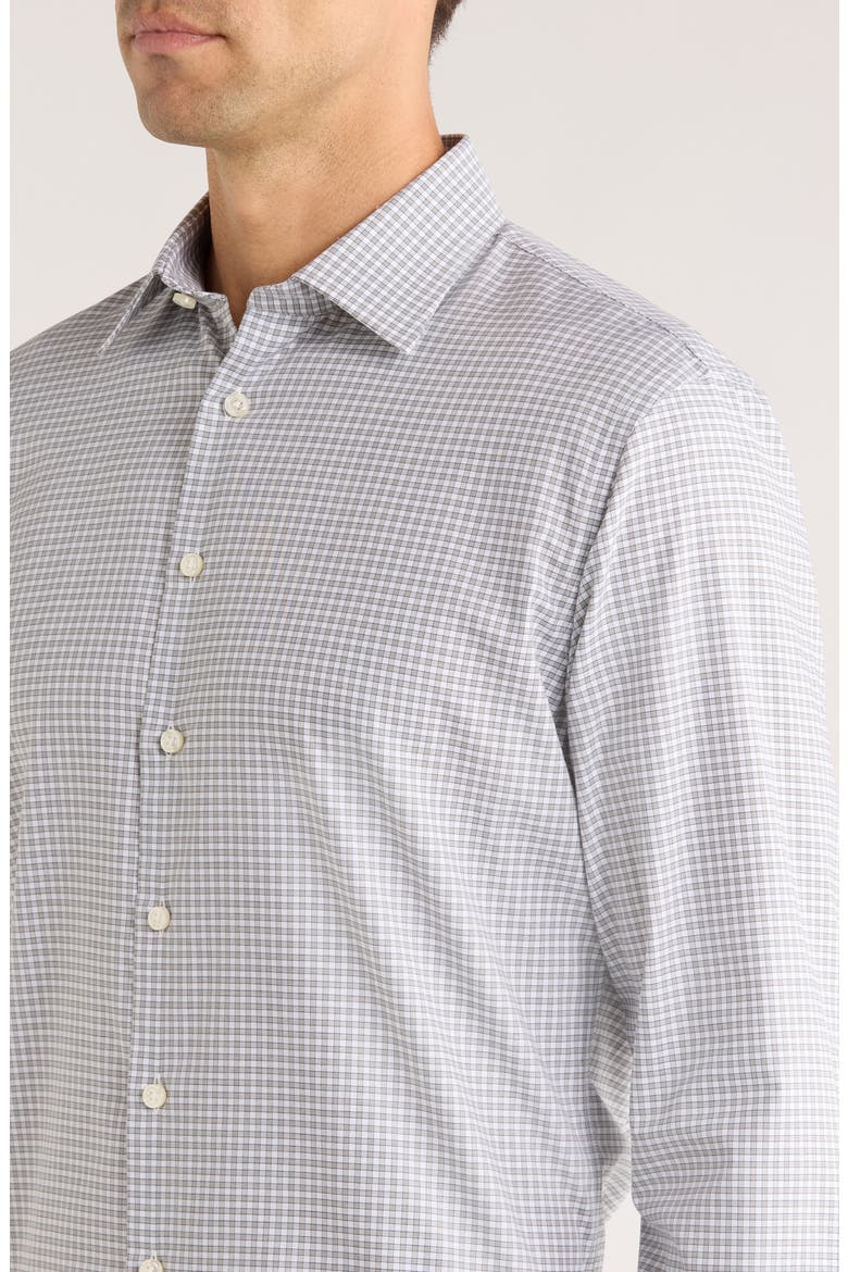 Trim Fit Check Premium Non Iron Cotton Dress Shirt, Alternate, color, OLIVE- NAVY CLINE PLAID