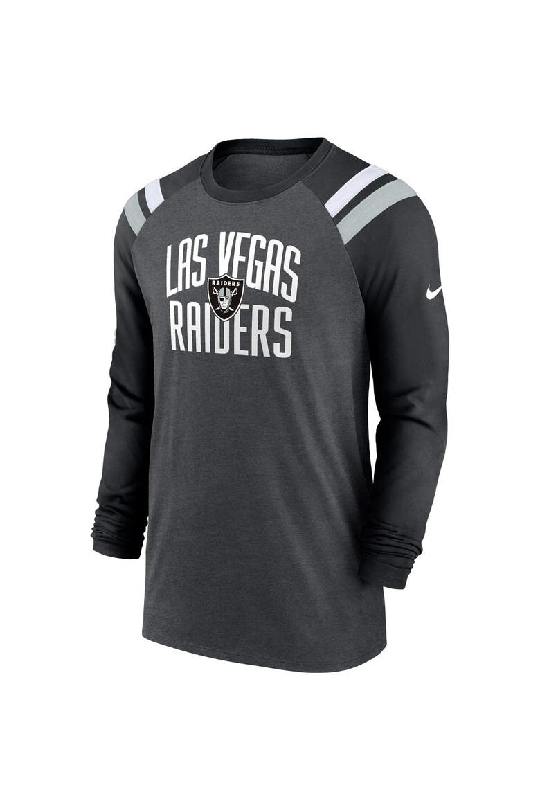 Men's Nike Heathered Charcoal/Black Las Vegas Raiders Tri-Blend Raglan Athletic Long Sleeve Fashion T-Shirt, Alternate, color, Heather Charcoal