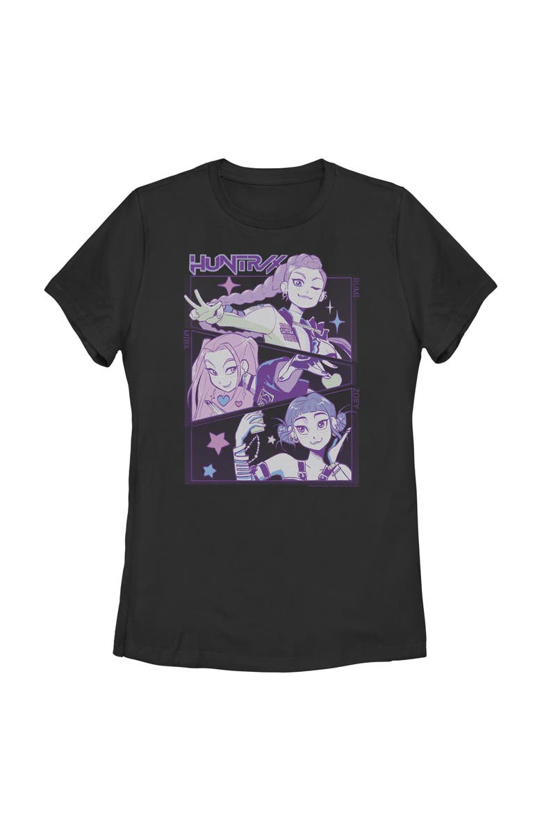 KPop Demon Hunters Women's KPop Demon Hunters Huntrix Group Panels  Graphic T-Shirt, Main, color, Black