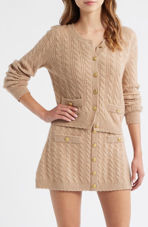 Eugenie Cable Knit Cashmere & Wool Cardigan
