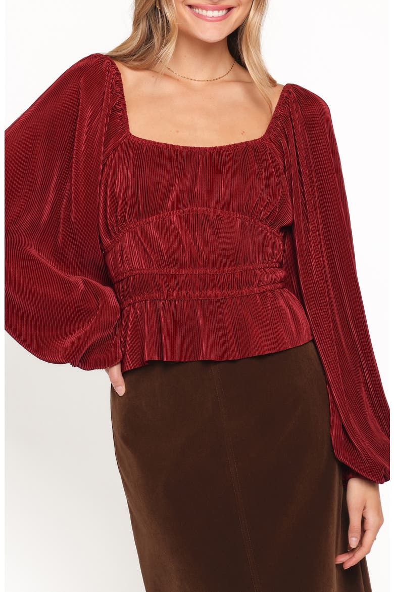 Ceppia Plissé Long Sleeve Top, Main, color, BURGUNDY
