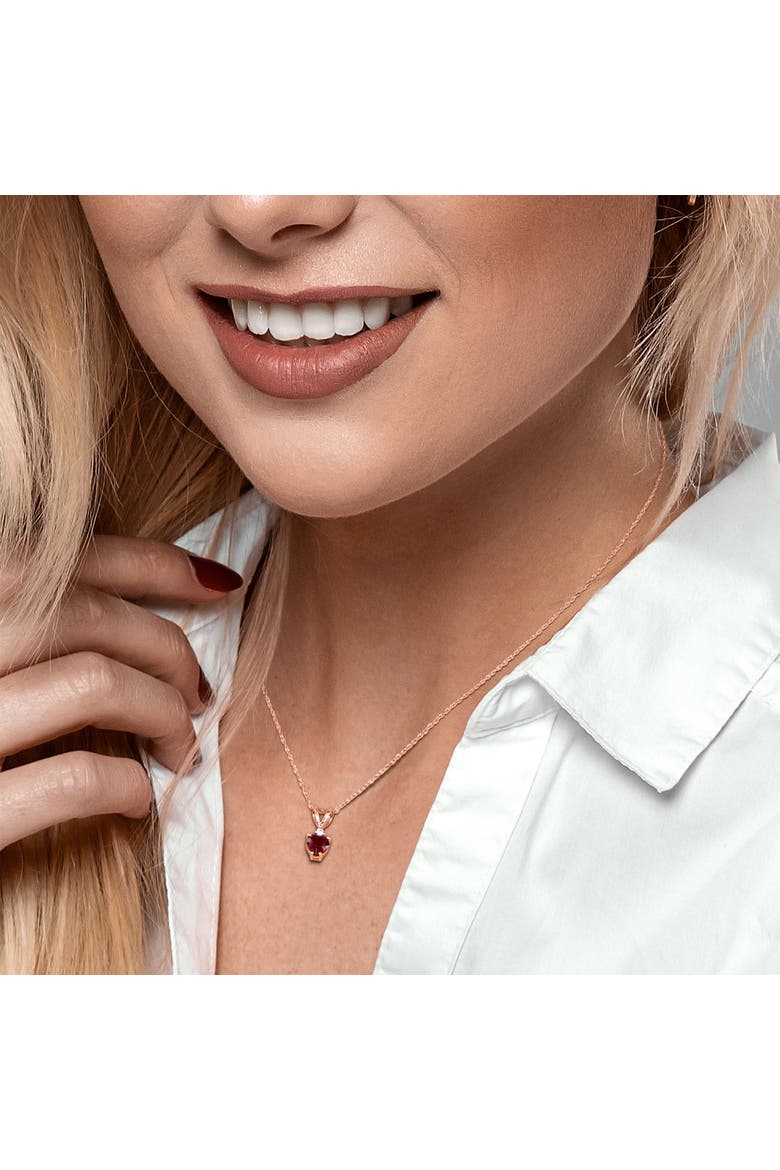 Gemstone & Diamond Solitaire Heart Necklace 10K, Alternate, color, Garnet/Rose Gold