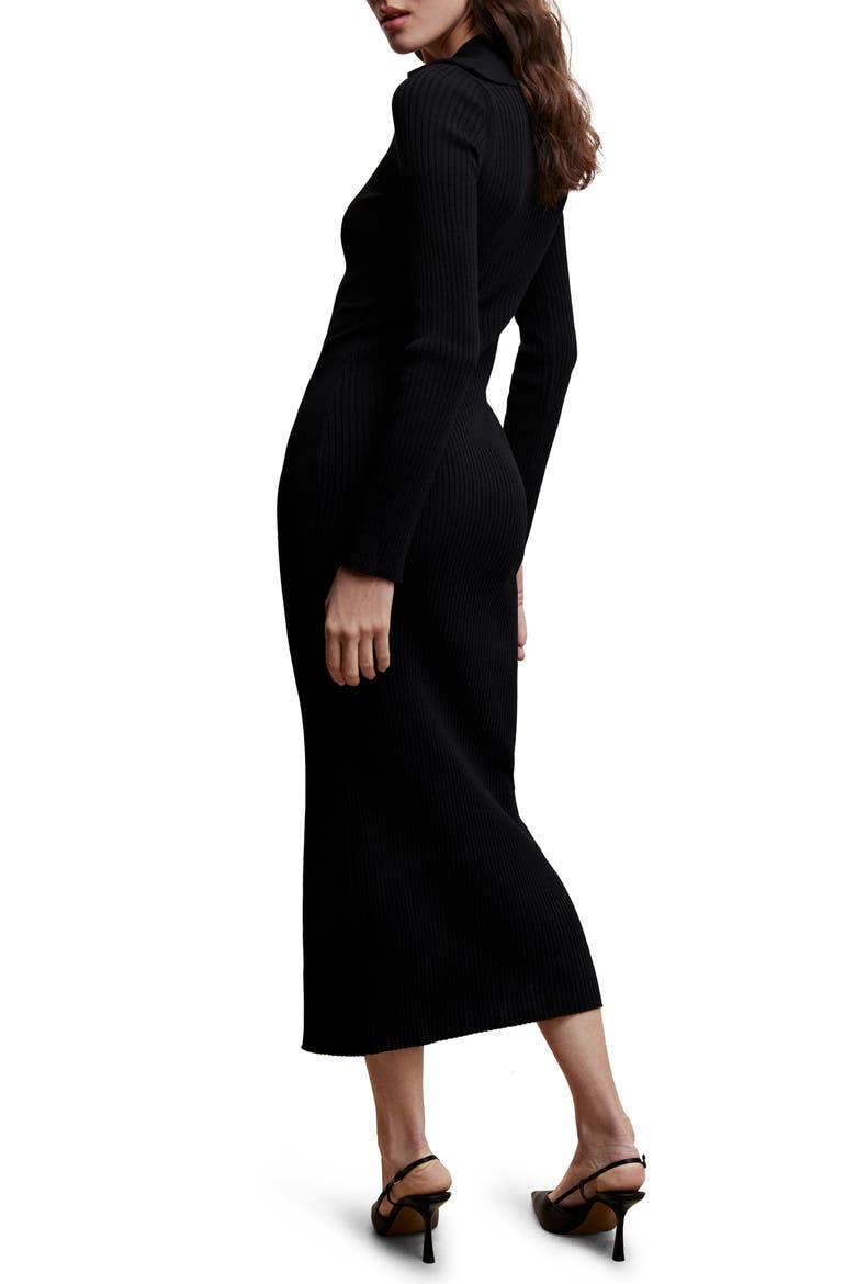 Zip Front Long Sleeve Sweater Dress, Alternate, color, BLACK